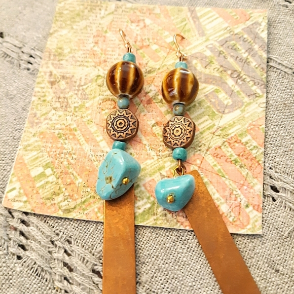 Copper & Chalk Turquoise Southwestern Earrings NWT - Picture 3 of 6